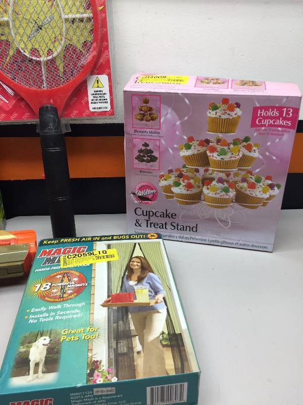 BIRDHOUSE PAINT KIT, CUPCAKE STAND, MOSQUITO RACKET ZAPPER, MAGIC MESH SCREEN DOOR, NERF GUN