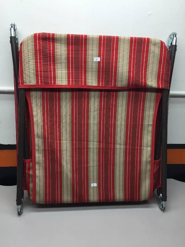 LOUNGE CHAIR RED AND TAN STRIPED