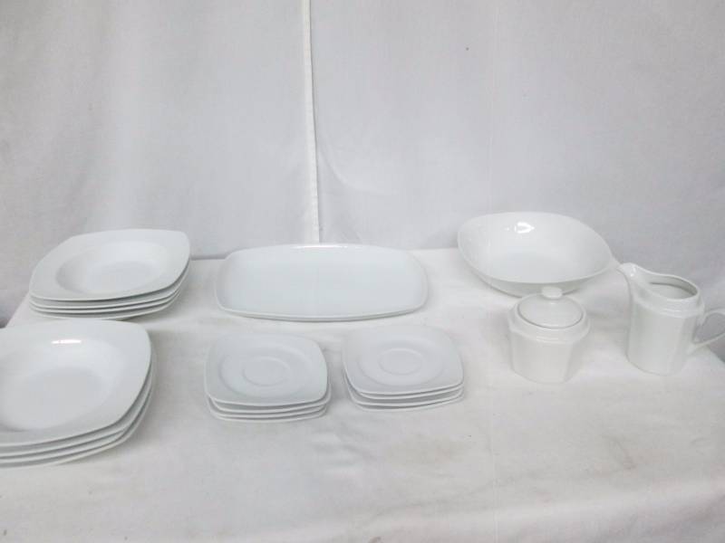lot 33 image: Alcove 21-pc. Square White Porcelain Dinnerware Set
