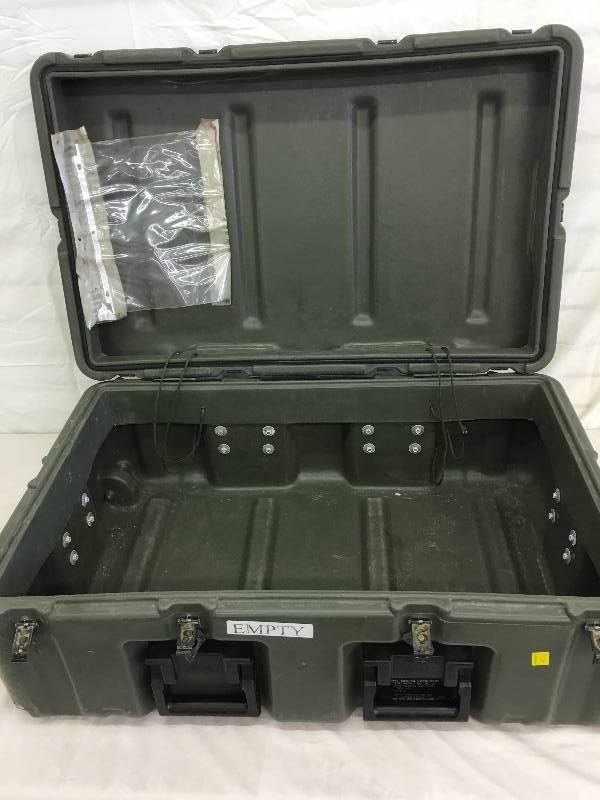 lot 52 image: Hardigg Vintage Wheeled Medical Chest, U.S. Military surplus-issue Olive Drab retail $134