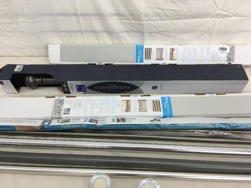 lot 114 image: 2 sets of 36x72 blinds and curtain rods