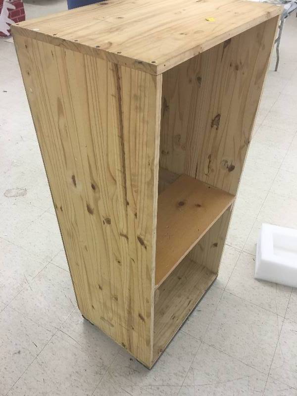 lot 251 image: Wood shelf on wheels with peg board