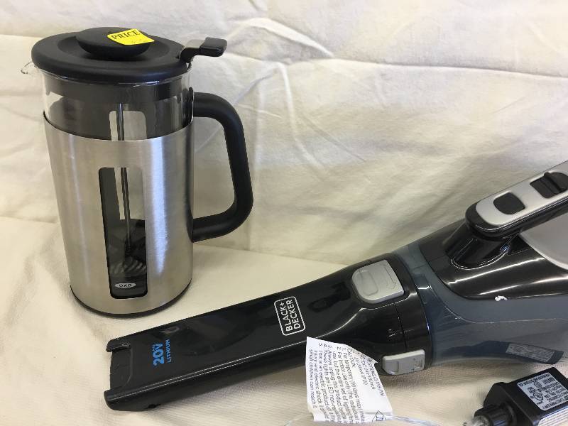 lot 306 image: oxo french press,black and decker 20v dust buster