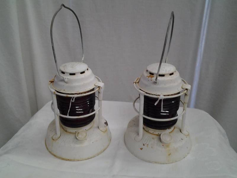 lot 2 image: Pair-Vintage Dietz Night Watch Red Glass Oil Lanterns