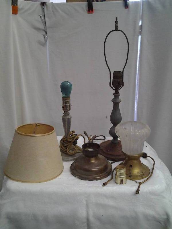 lot 33 image: 2-Metal Lamps With Shades, 2-Ceiling Fixtures