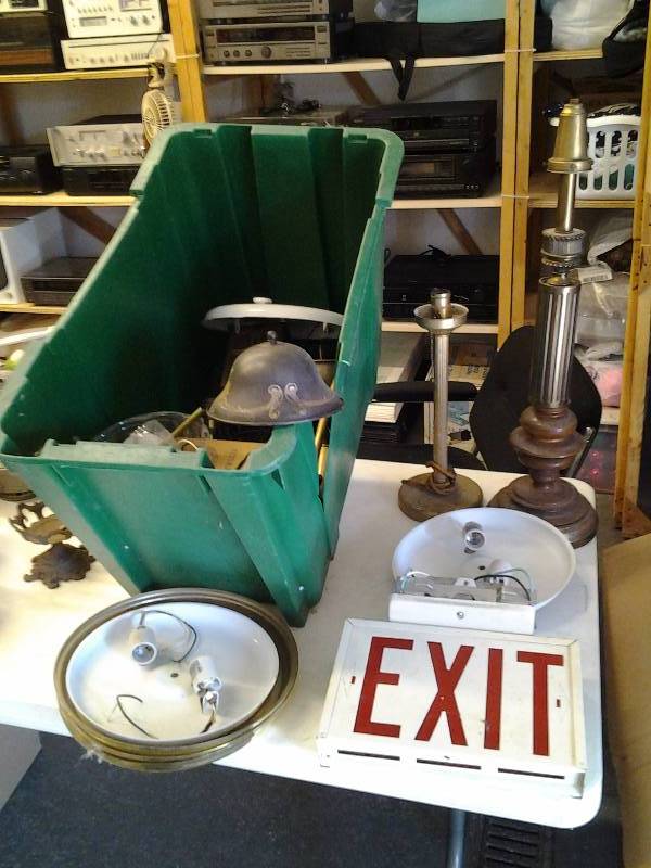 lot 54 image: 2-Lamps, Ceiling Fixtures, Exit Light, Assorted Parts