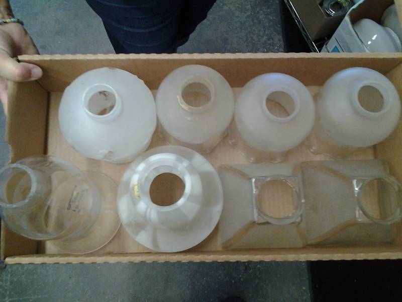 lot 62 image: Assorted Frosted, Etched, & Square Glass Globes