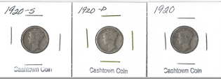 Three Mercury Dimes 1920, 1920-D, & 1920-S