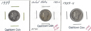 Three Mercury Dimes 1939, 1939-D, & 1939-S