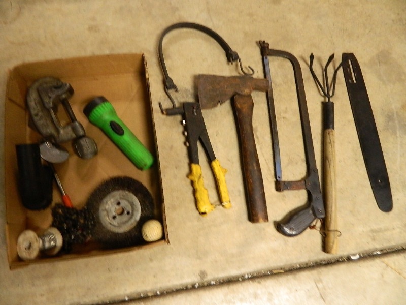 lot 77 image: Hand Tools, Chainsaw Parts, Etc