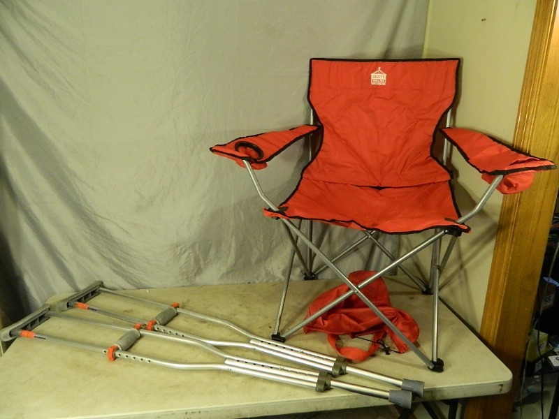 lot 127 image: Bag Chair and Crutches