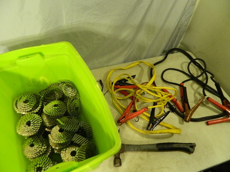 lot 158 image: Roofing Nails and Jumper Cables