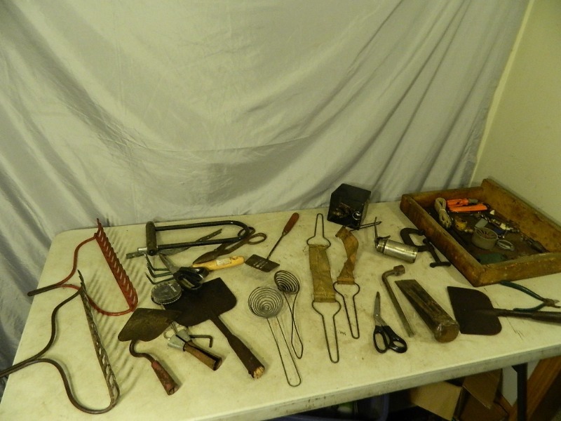 lot 202 image: Old Wood Box with Assorted Tools