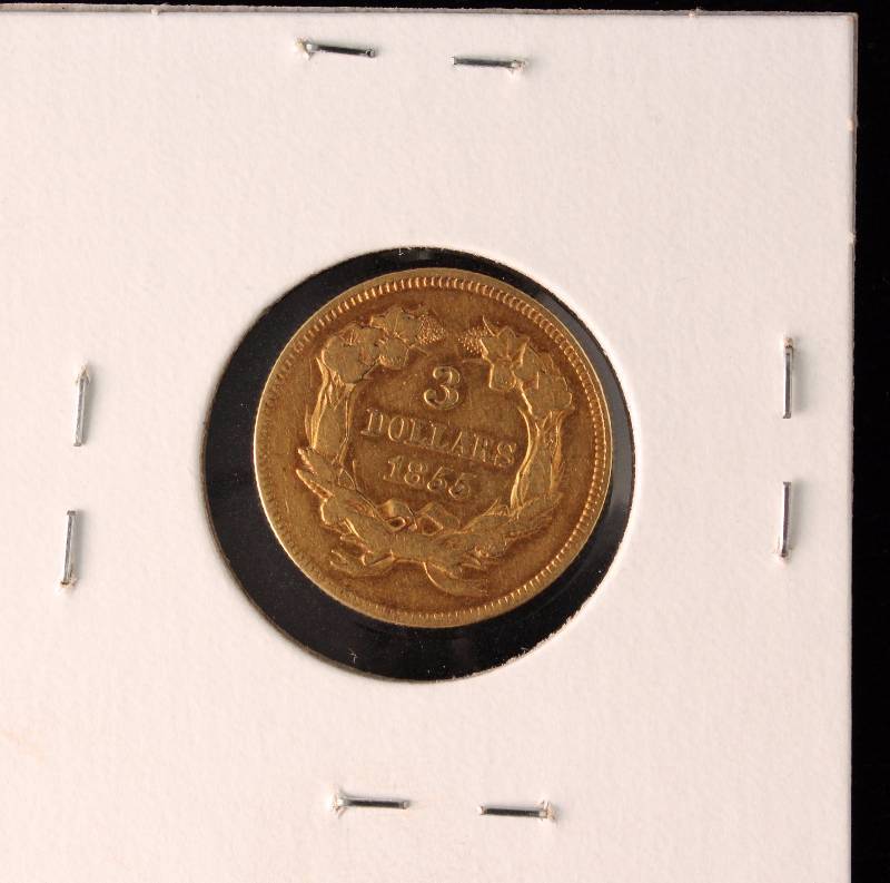 RARE 1855 US $3 GOLD INDIAN PRINCESS LOW MINTAGE XF