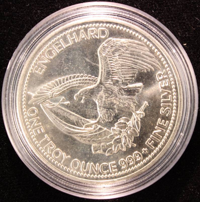 1 TROY OZ. .999 FINE SILVER ROUND 1984 ENGELHARD THE AMERICAN PROSPECTOR IN AIRTITE HOLDER