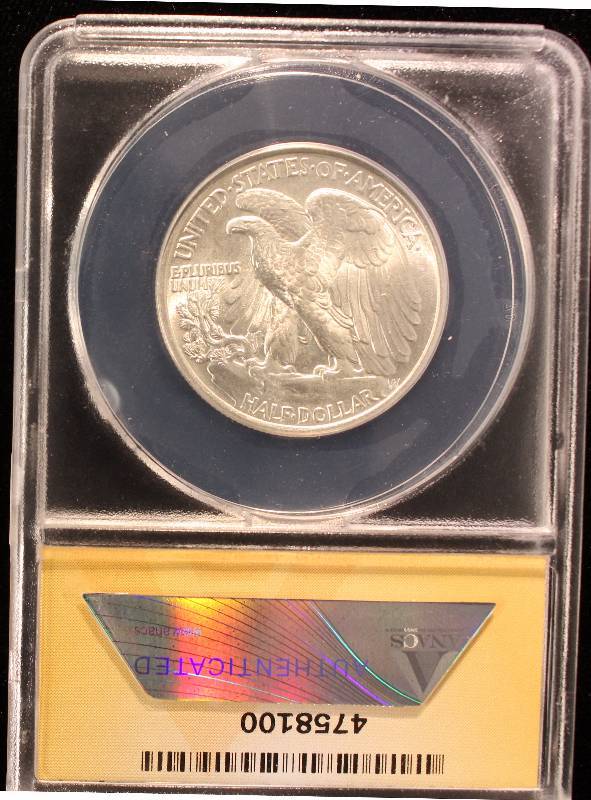 1943 WALKING LIBERTY SILVER HALF DOLLAR CERTIFIED MS64 BY ANACS