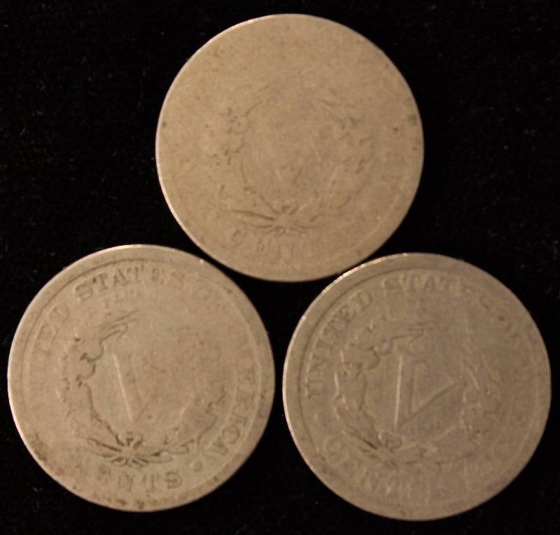 GROUP OF 3 LIBERTY V NICKELS 1898, 1901 & 1908