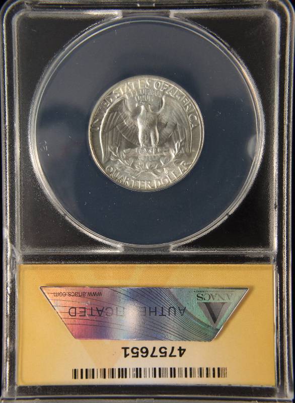 1959 WASHINGTON SILVER QUARTER CERTIFIED MS65 BY ANACS