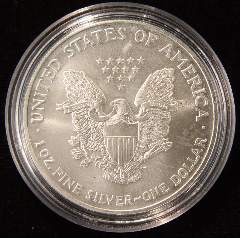 2002 AMERICAN SILVER EAGLE 1 TROY OZ. .999 FINE SILVER IN AIRTITE HOLDER