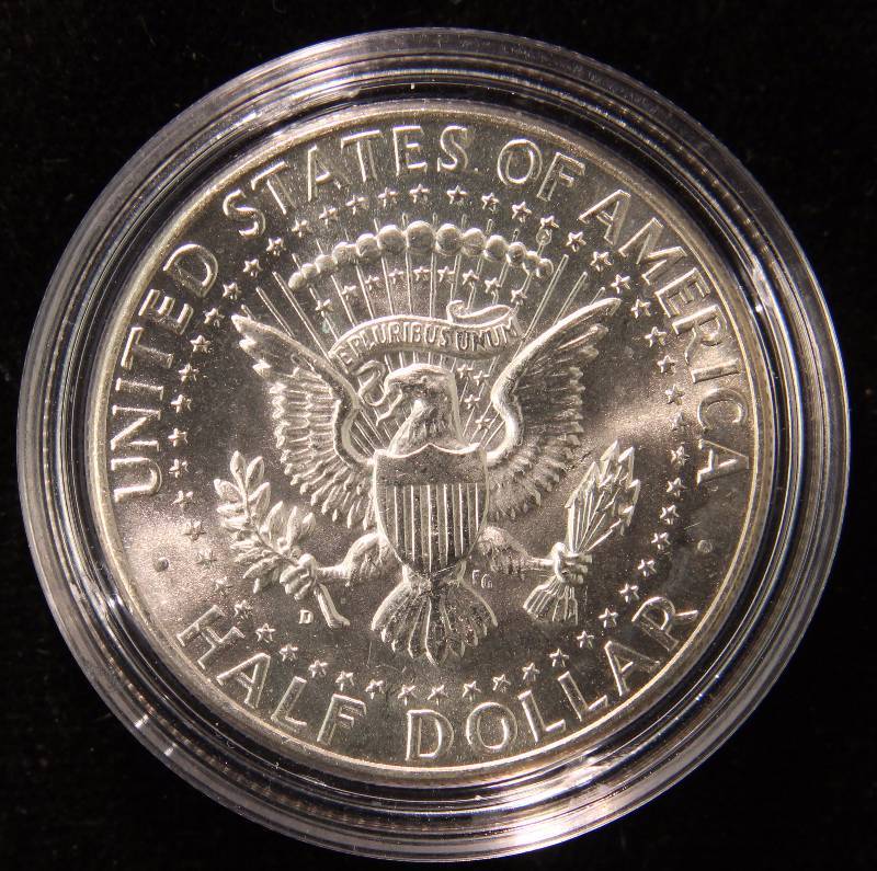 1964-D KENNEDY SILVER HALF DOLLAR BU-UNC IN AIRTITE HOLDER