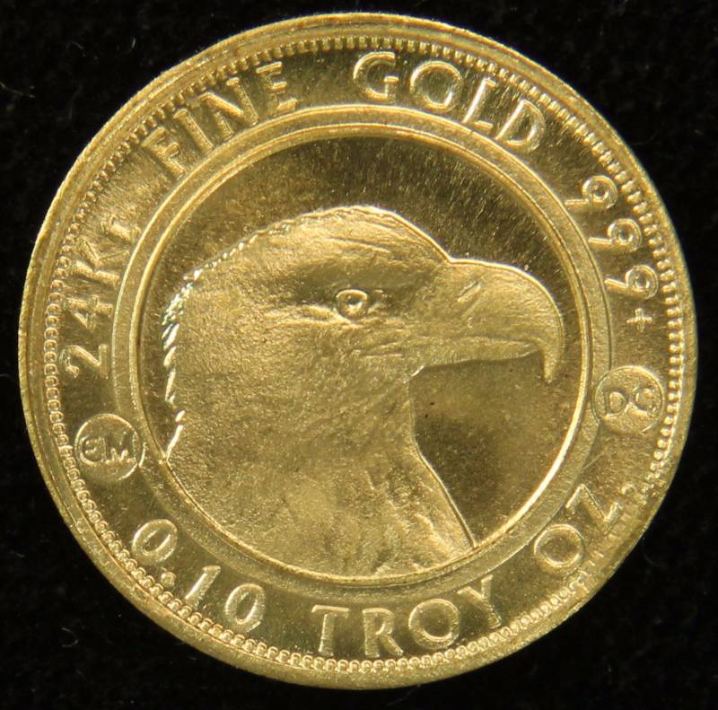 110th OZ. .999 FINE GOLD PROSPECTOR-EAGLE REVERSE