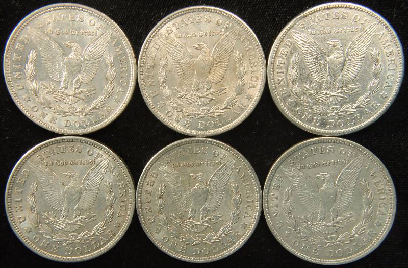GROUP OF 6 - MORGAN SILVER DOLLARS 1921 - XF-UNC