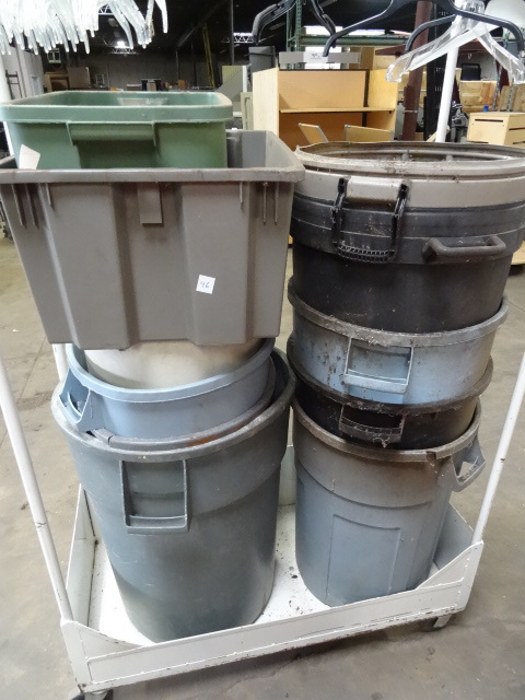 lot 46 image: Misc garbage cans and bins. Cart no...