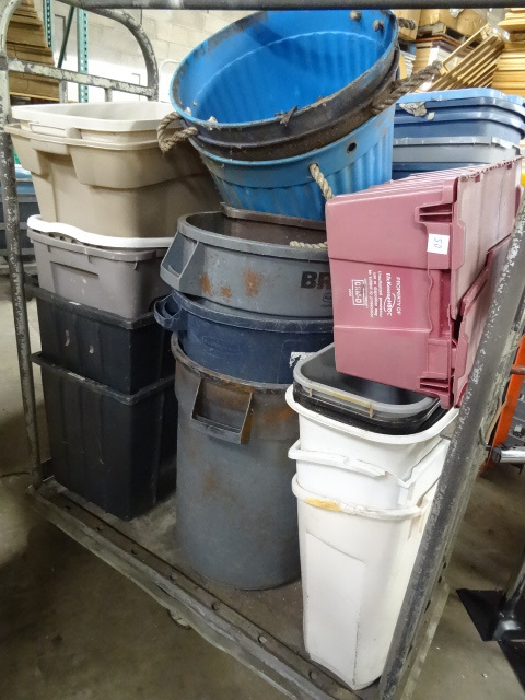 lot 50 image: Misc garbage cans and bins. Cart no...