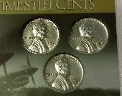 lot 57 image: 1943 P,D and S (Philadelphia, Denver and San Francisco Mints) Emergency Issue Steel Cents in Flying Tigers Decorative Case