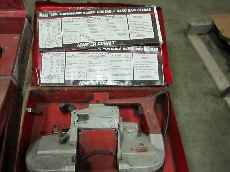 lot 11 image: Milwaukee band saw with 2 extra bla...