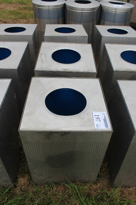 lot 197 image: Lot of (3) Metrodome Square Stainless Steel Trash Cans