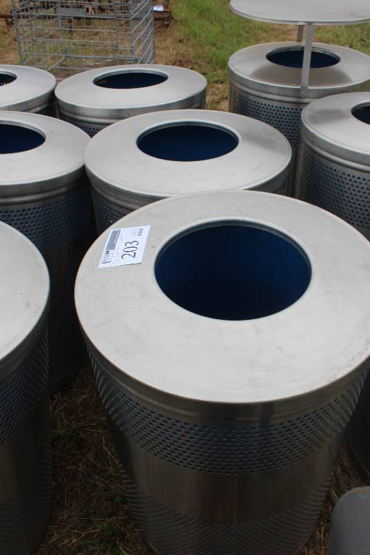 lot 203 image: Lot of (3) Metrodome Round Stainless Steel Trash Can