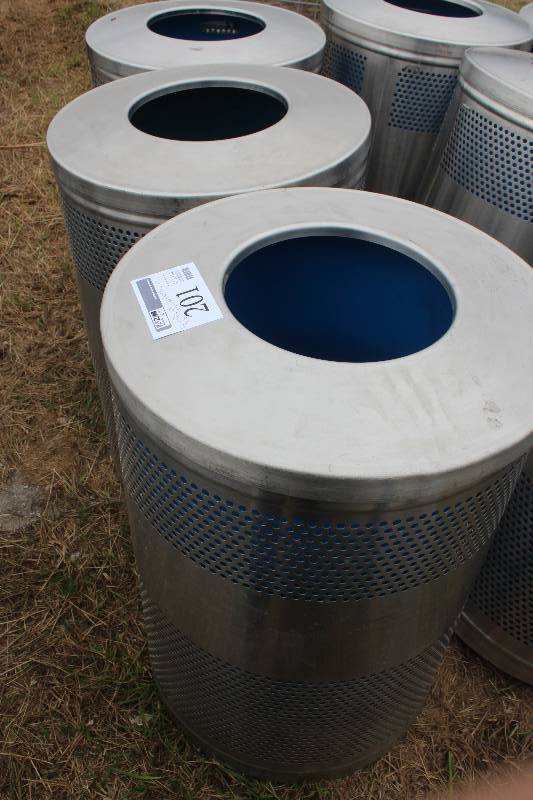 lot 201 image: Lot of (3) Metrodome Round Stainless Steel Trash Can
