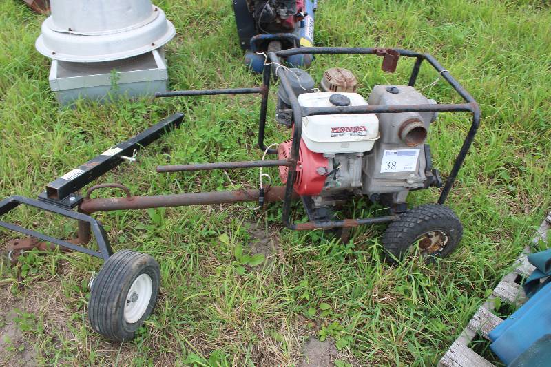 lot 38 image: Trash Pump w Honda Motor on Shop Built Cart