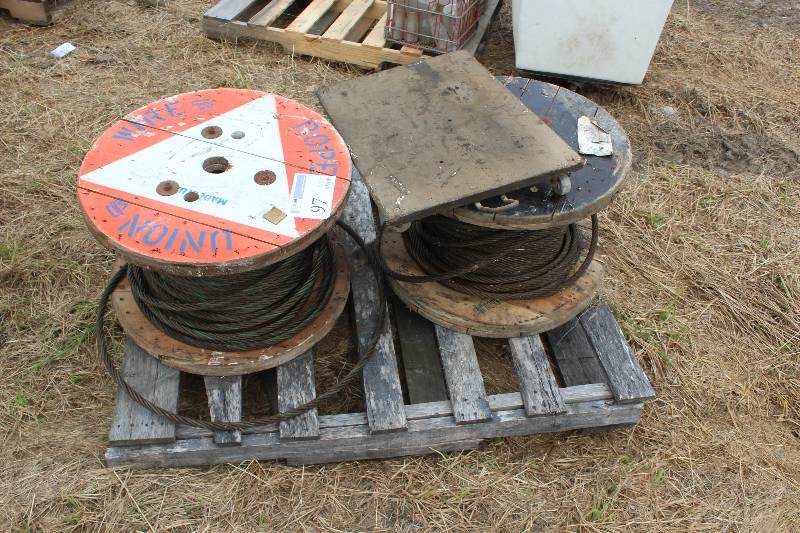 lot 97 image: Pallet Lot of (2) Partial Spools of Wire Rope (steel cable)