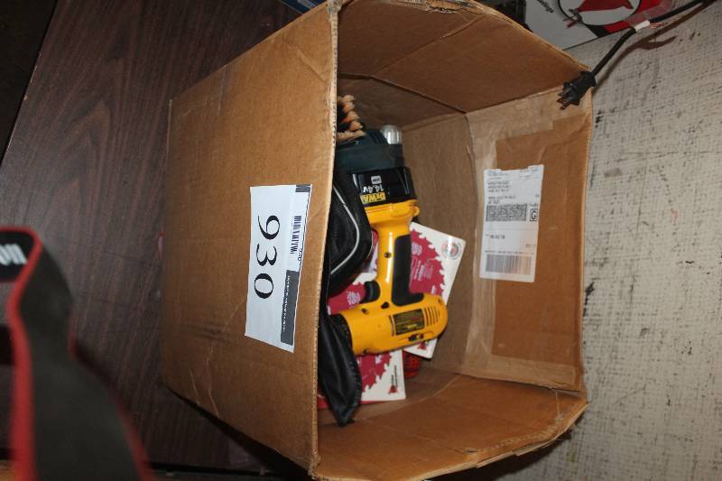 lot 930 image: Box Lot of Drills, Misc Tools
