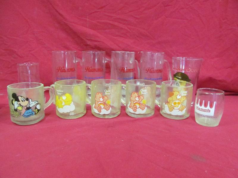 lot 30 image: Hamm Beer mugs, Bud glass,Carebear cups
