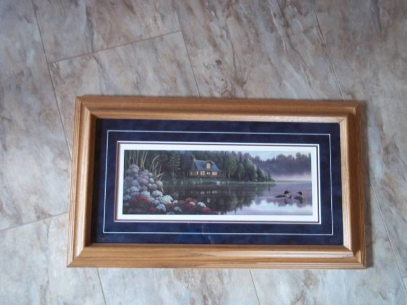 Framed Picture Lake Cabin with Loons