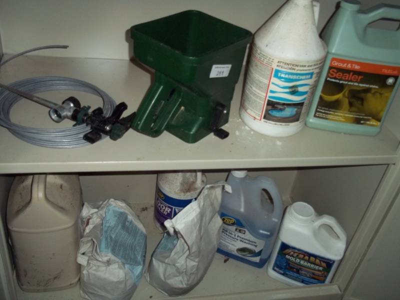 Grout sealer, mold barrier, grass spreader, ext�