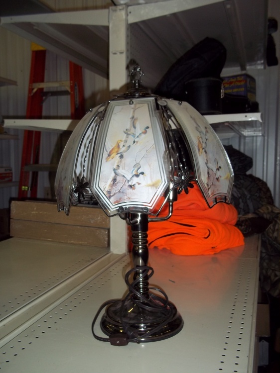 lot 66 image: Glass Shaded Duck Table Lamp