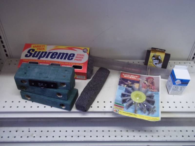 lot 261 image: Buff wheel, steel wool pads, wood blocks