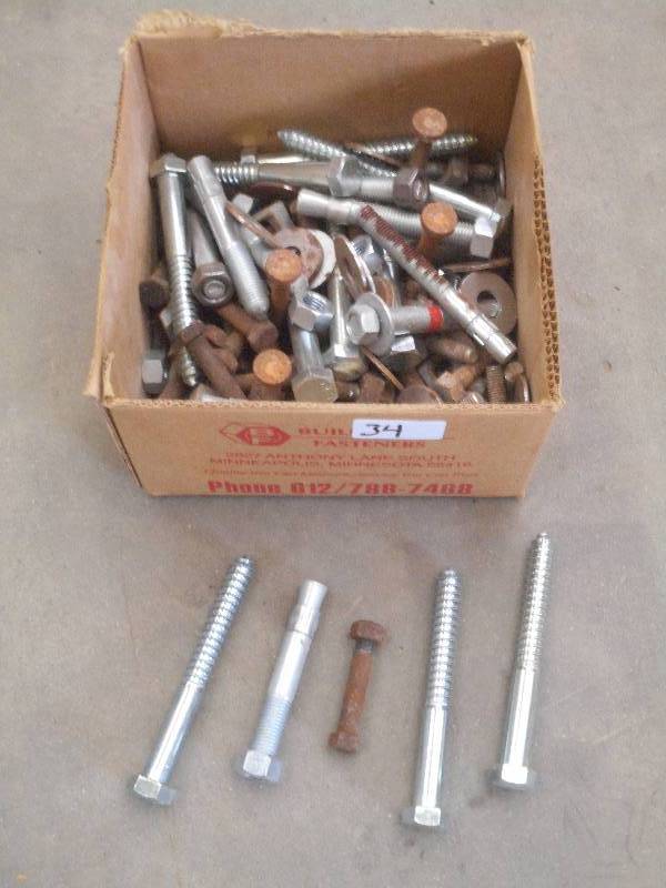 lot 34 image: Box Of Assorted Lag Bolts, Anchors,...