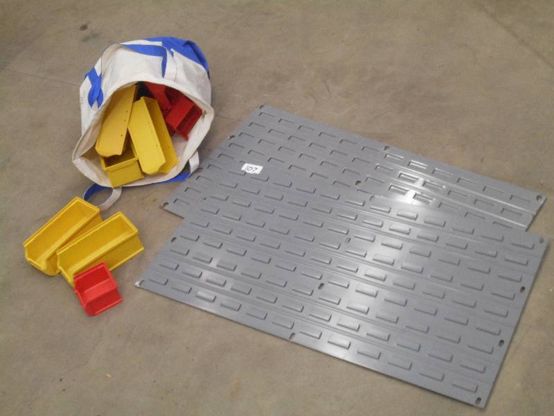 lot 107 image: (2) Wall-Mount Steel Bin Holders Ra...