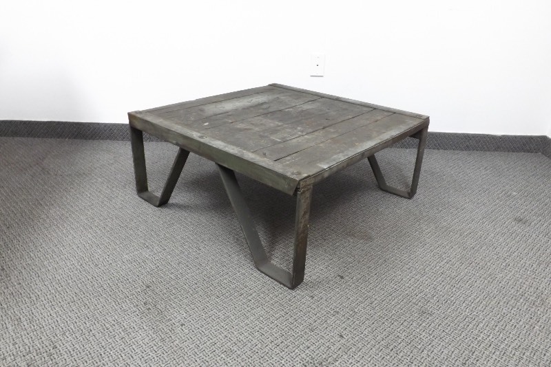 lot 3 image: Industrial Steampunk Metal and Wood Table
