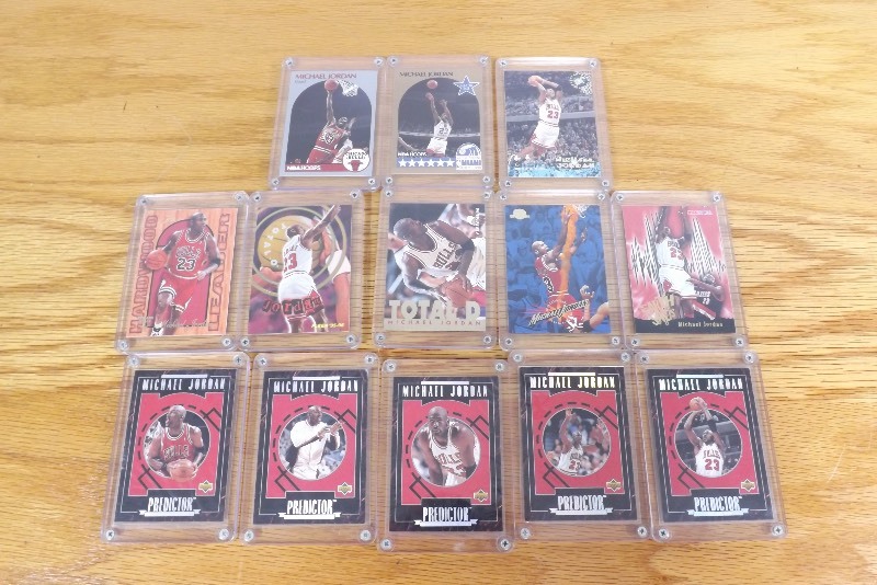 lot 5 image: Lot of 13 MINT Michael Jordan Basketball Cards in Hard Cases