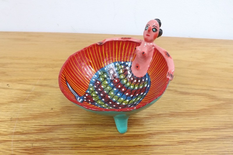 lot 8 image: Hand Painted Wood Mermaid Bowl