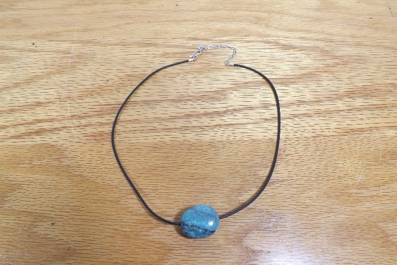 lot 15 image: Large Turquoise Stone Necklace with Sterling Clasp