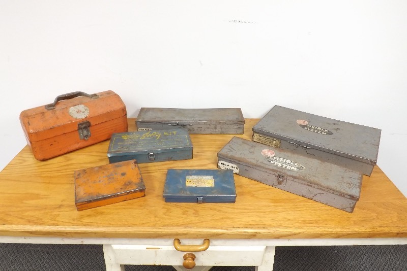 lot 38 image: Lot of Vintage Metal Tool Boxes and Cases