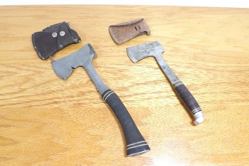 lot 24 image: Vintage Western and Estwing HatchetsAxe with Leather Sheaths