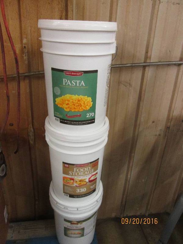 lot 93 image: 3 - 5 gallon pails of food all have...
